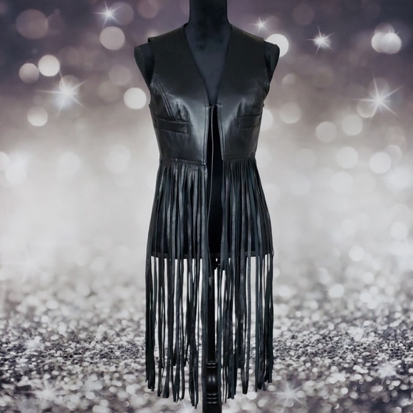 last kiss Jackets & Blazers - NWT Faux Leather Fringe Crop Top Vest Last Kiss